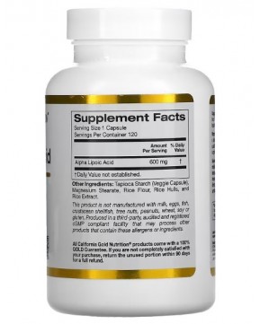 California Gold Nutrition, альфа-липоевая кислота, 600 мг, 120 растительных капсул